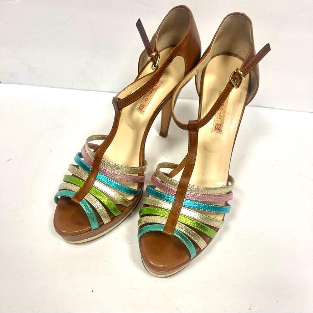 Studio Brown and Colorful Strappy Heels